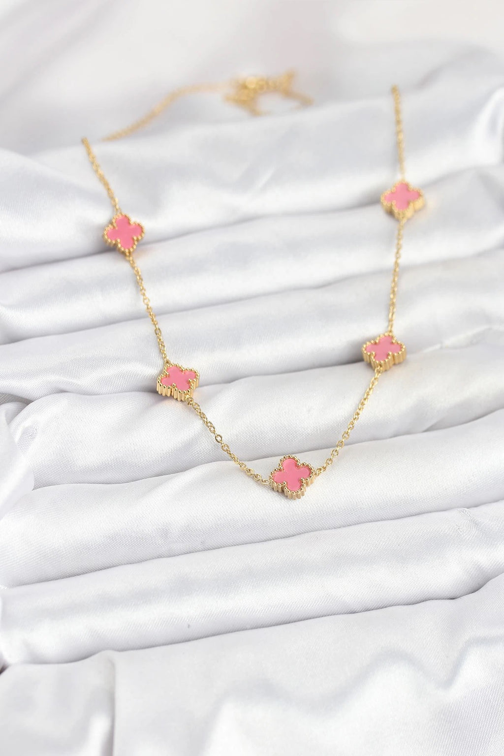Mey İthalat® 316L Çelik Zincir Gold Renk Pembe Baby Boy Yonca Kadın Kolye