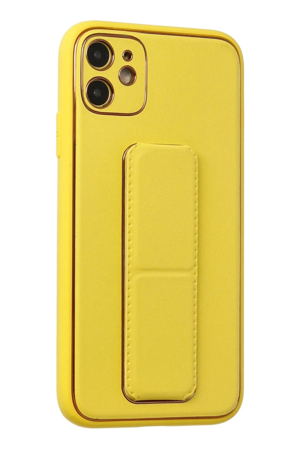 Mey İthalat® iPhone 12 Kılıf Coco Deri Standlı Kapak - Sarı