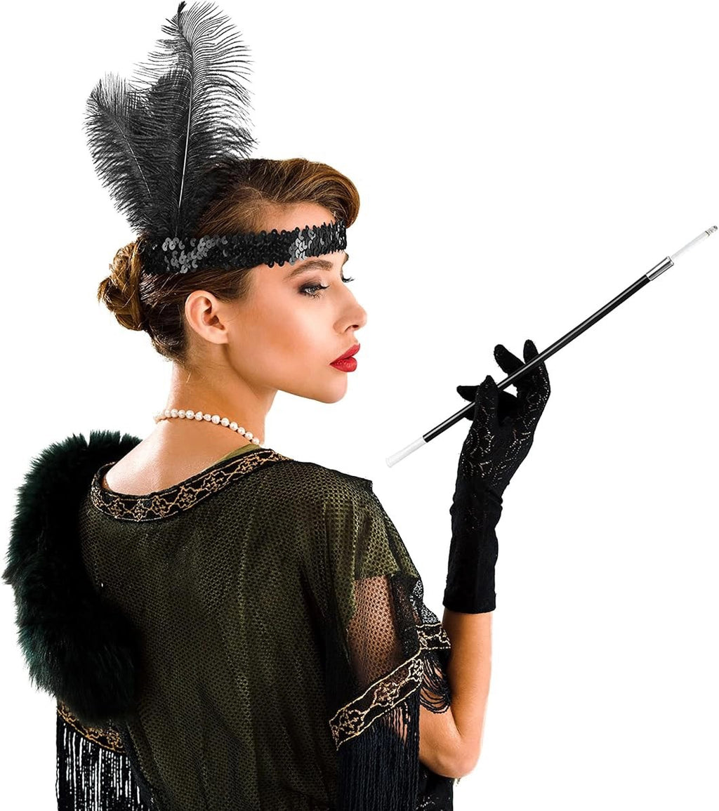 Mey İthalat® 1920&amp;#39;ler Gatsby Aksesuar Seti – Siyah Charleston Saç Bandı &amp; Sigaralık