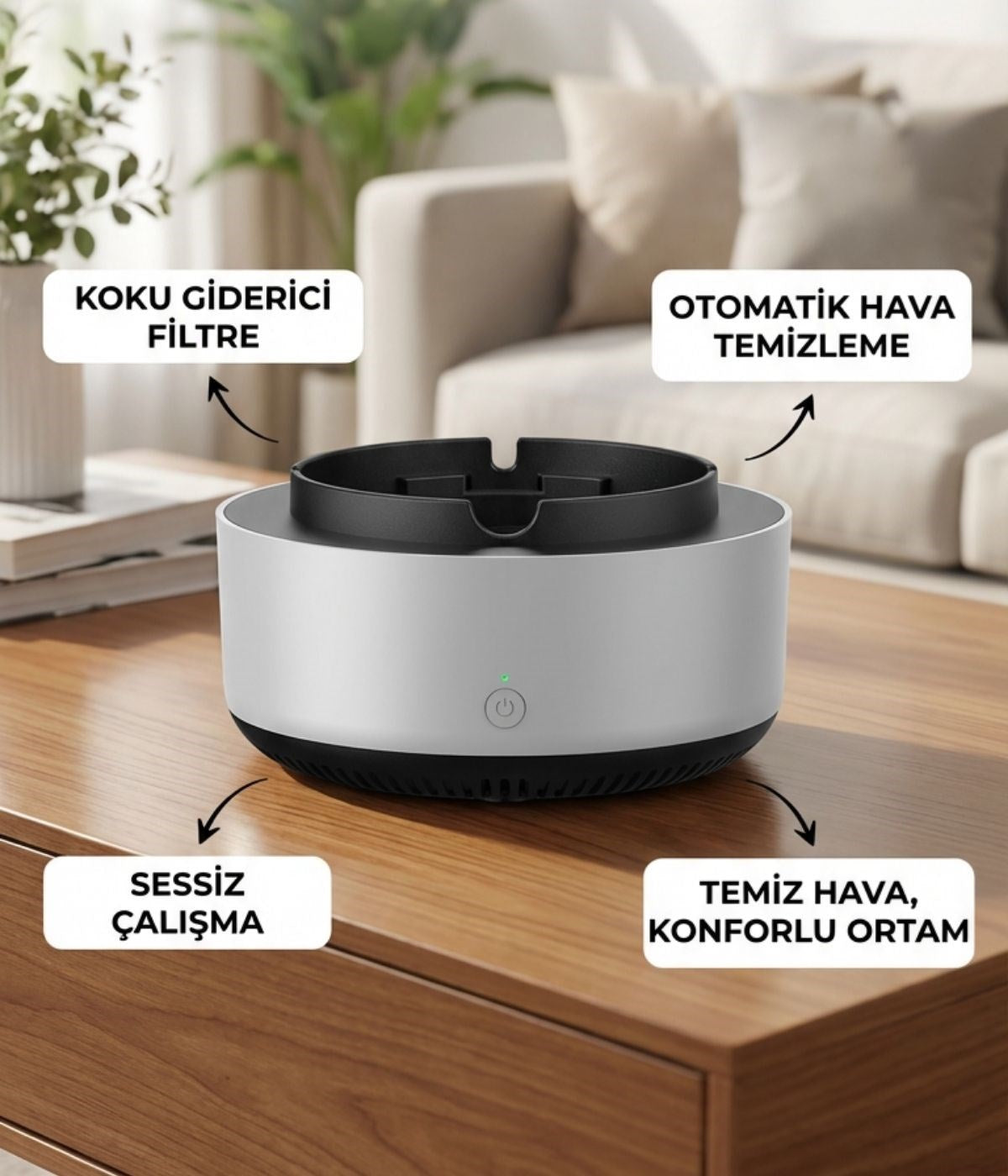 Dumanı İçine Çeken Akıllı Kül Tablası – Kokusuz, Filtreli ve Otomatik Duman Emici Küllük