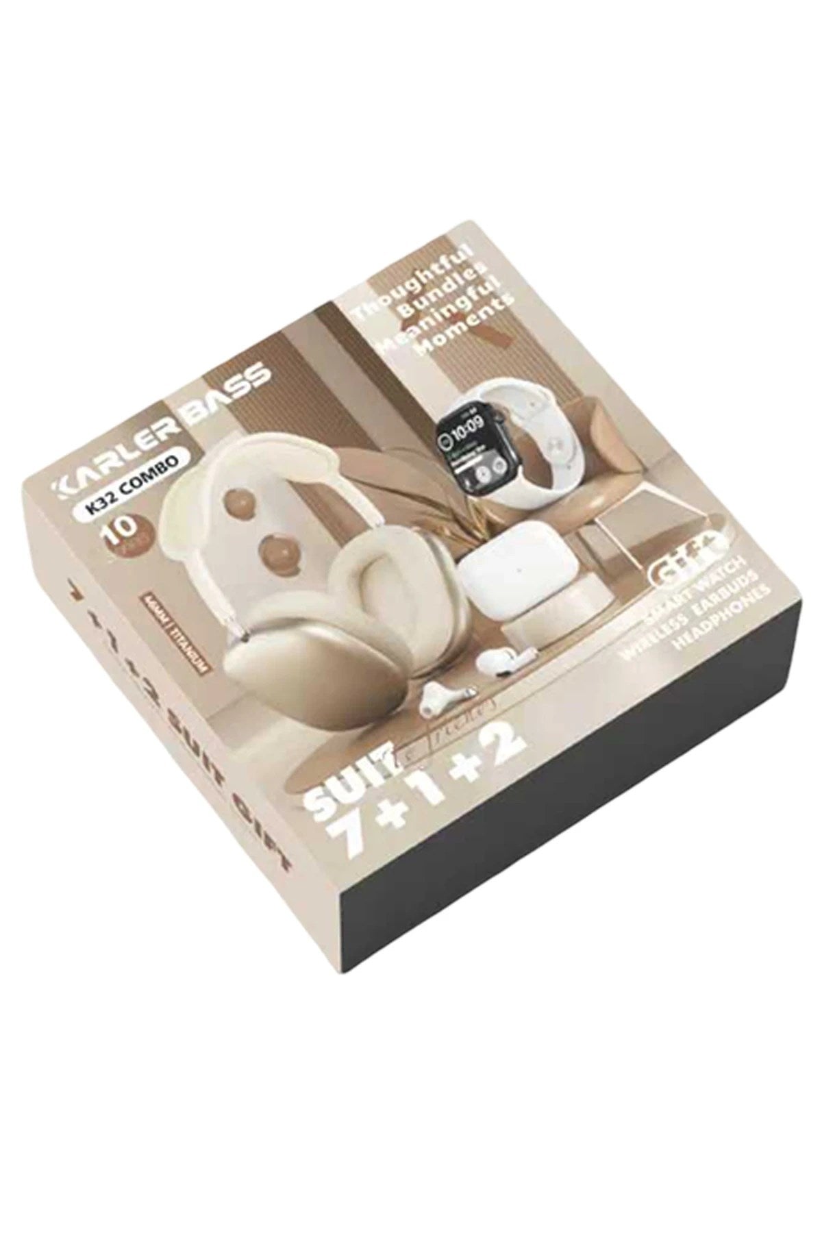 Mey İthalat® K32 Kombo 7 Adet Kordon Akıllı Saat Airpods Kulaklık Kafa Üstü Kablosuz Kulaklık Set - Beyaz