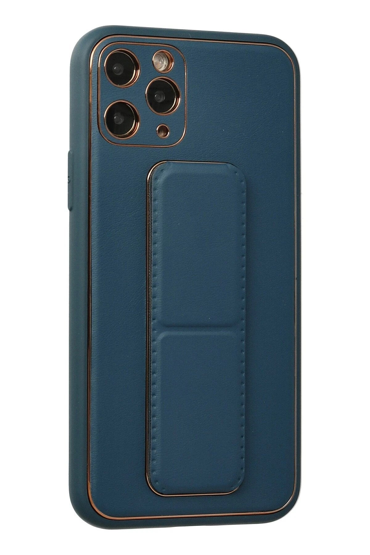 Mey İthalat® iPhone 11 Pro Kılıf Coco Deri Standlı Kapak - Mavi