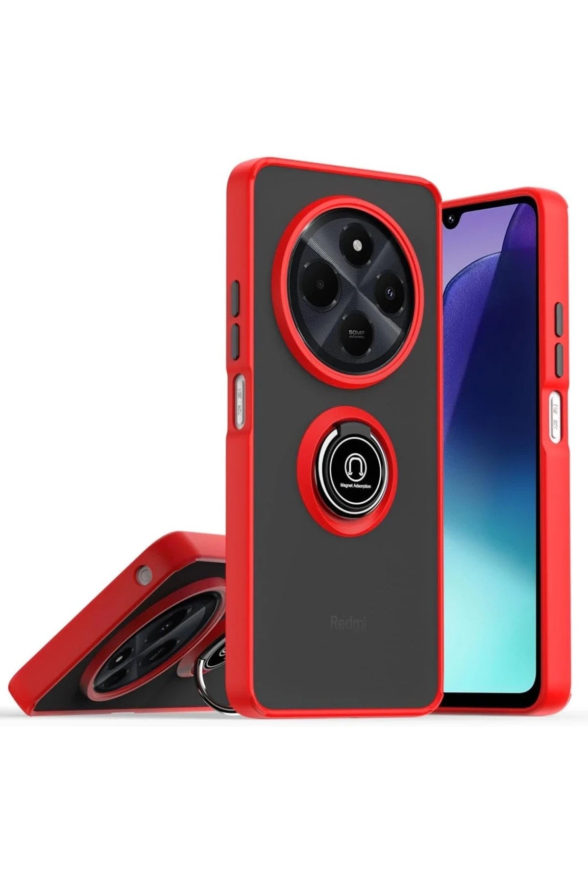 Mey İthalat® Realme C75 4G Kılıf Montreal Yüzüklü Silikon Kapak - Kırmızı