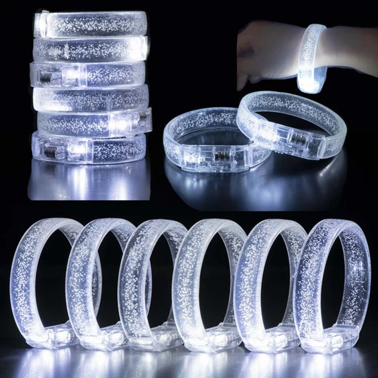 Mey İthalat® Beyaz-Gümüş Led Işıklı Baskı Yapılabilen Pilli Bileklik Bilezik 1,5 cm Genişlik