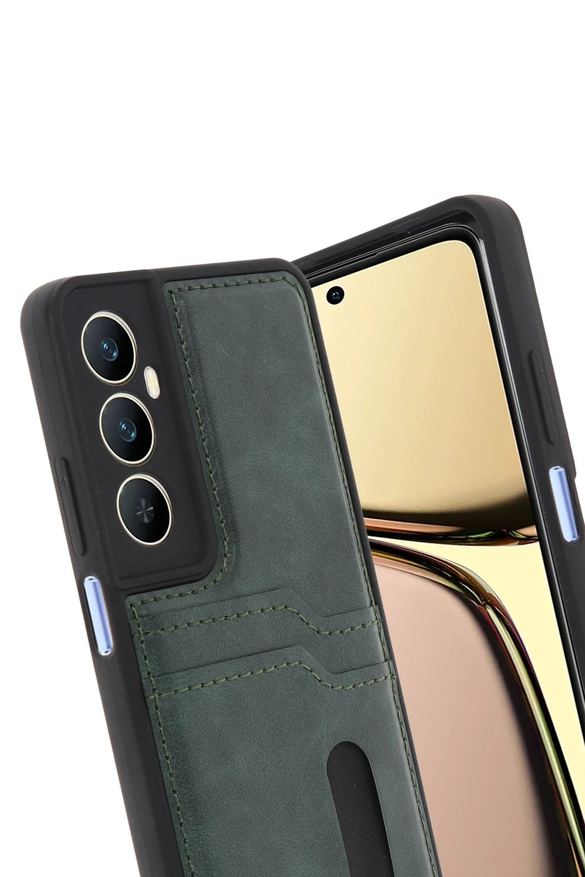 Mey İthalat® Realme C65 Sara Kartvizitli Deri Kılıf - Yeşil