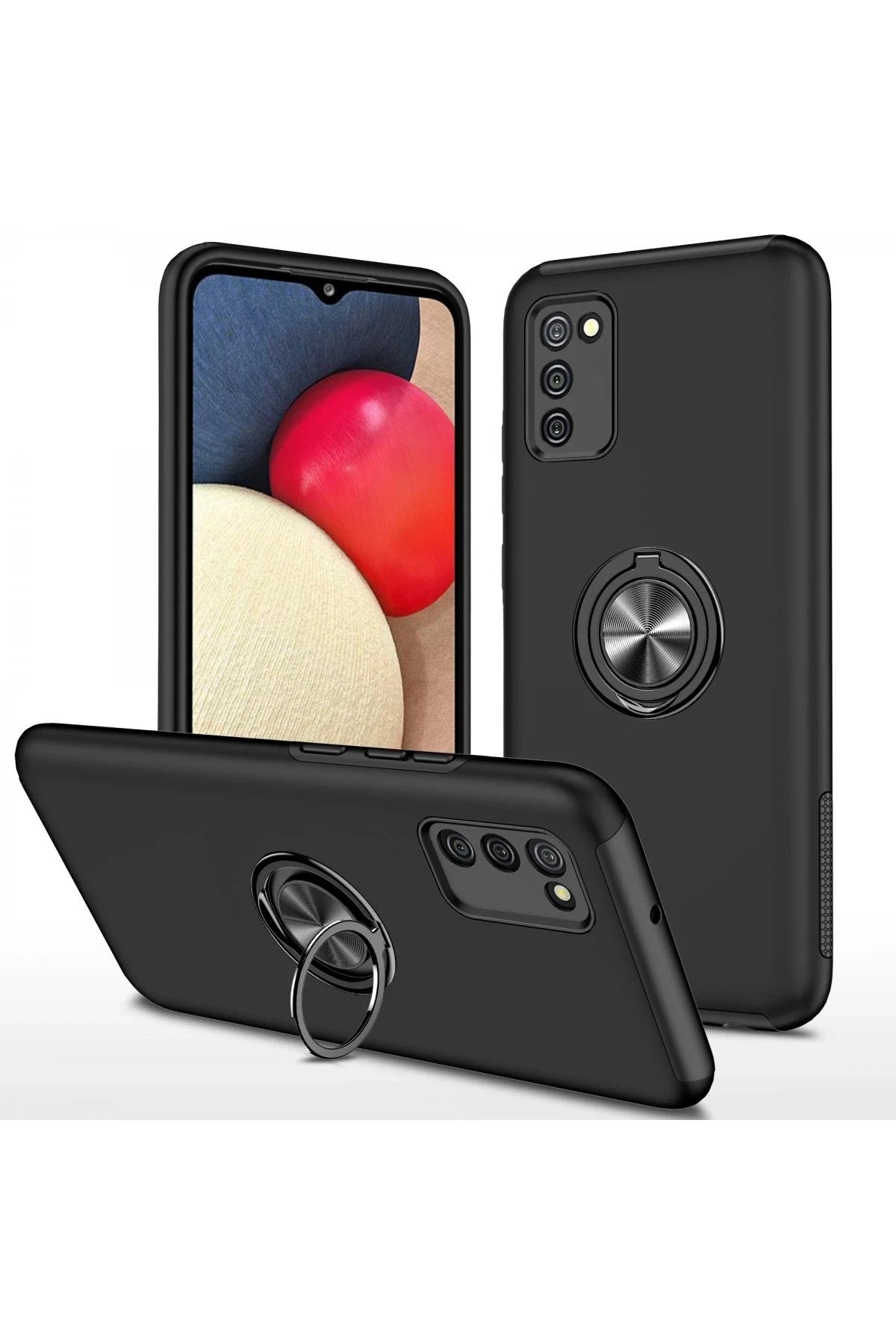 Mey İthalat® Samsung Galaxy A02S Kılıf Elit Yüzüklü Kapak - Siyah