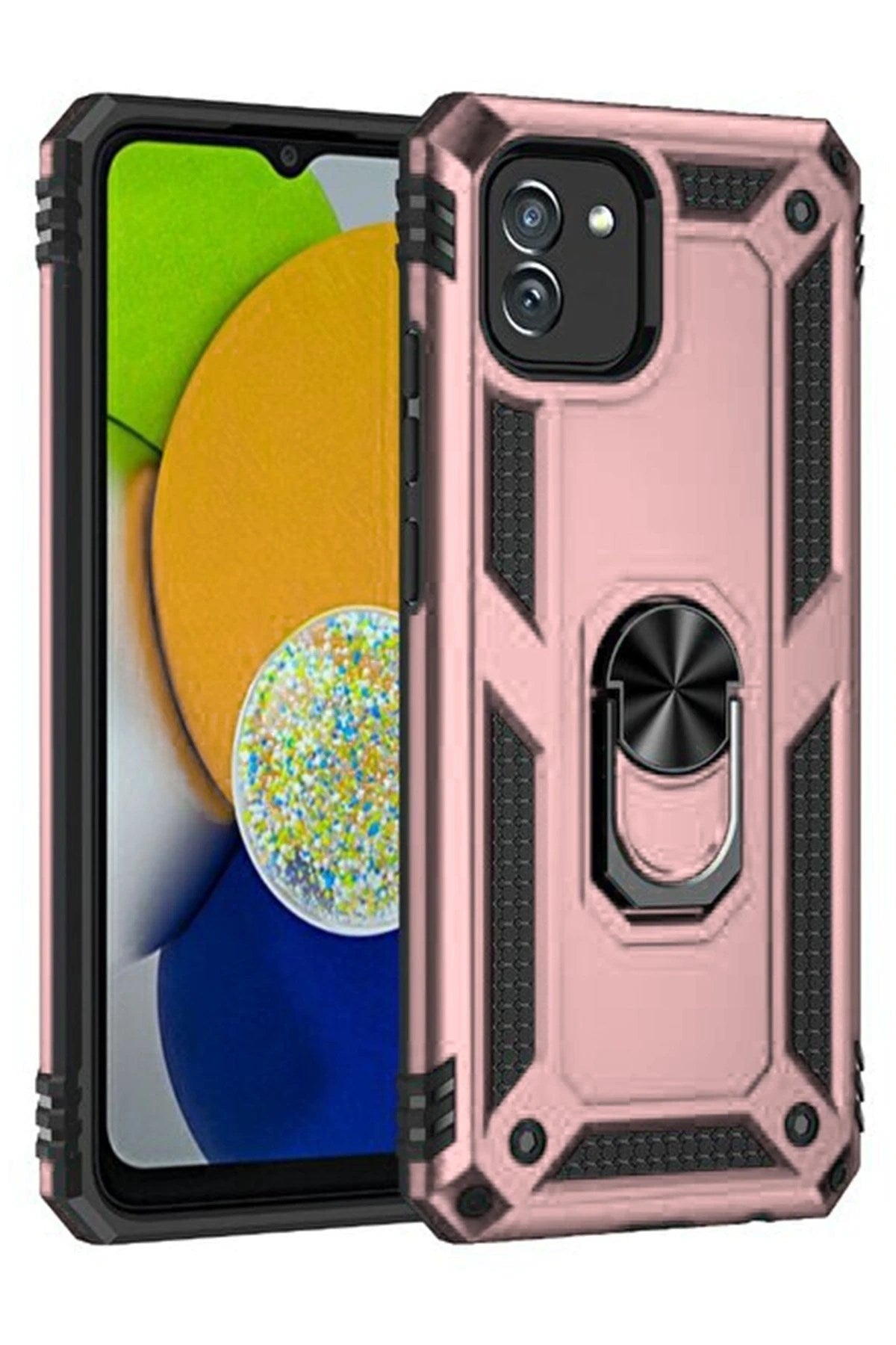 Mey İthalat® Samsung Galaxy A03 Kılıf Sofya Yüzüklü Silikon Kapak - Rose