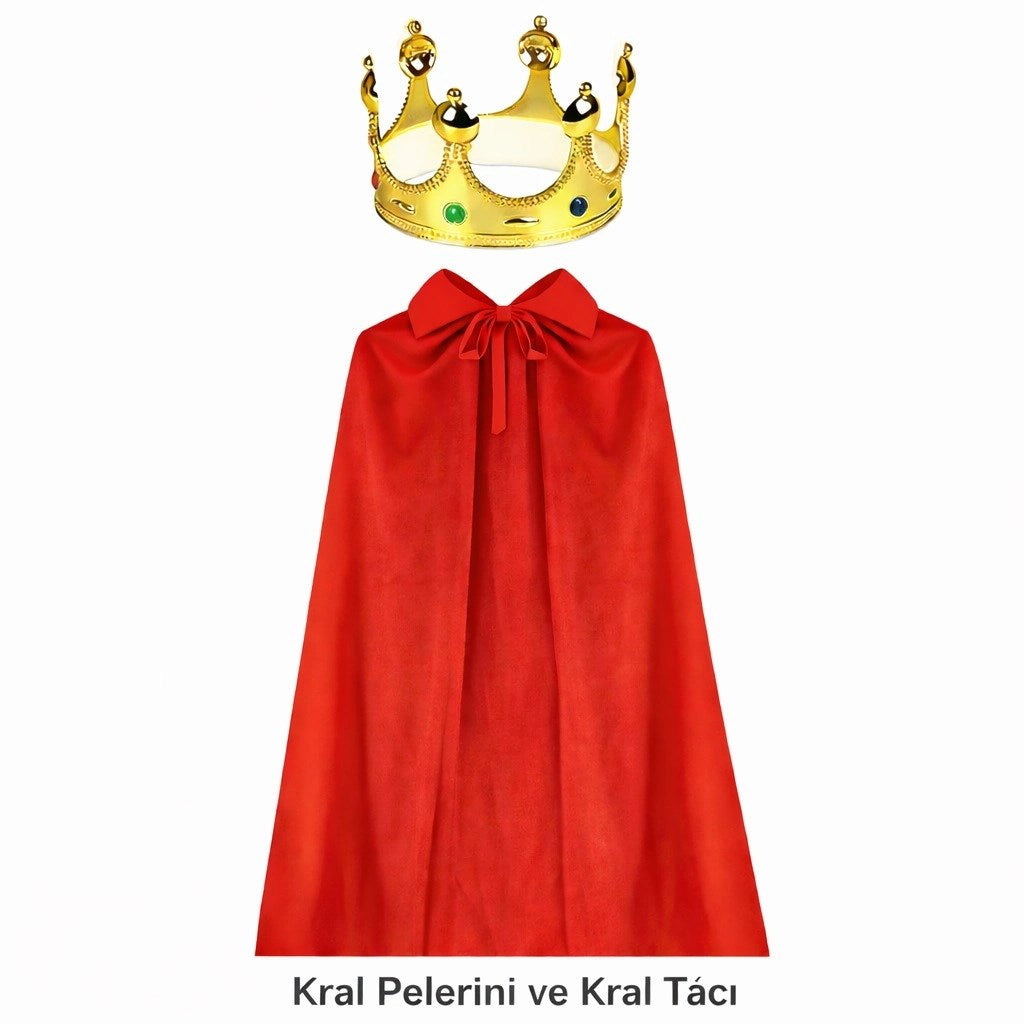 Mey İthalat® 90 cm Kral Pelerini ve Altın Kral Tacı Seti