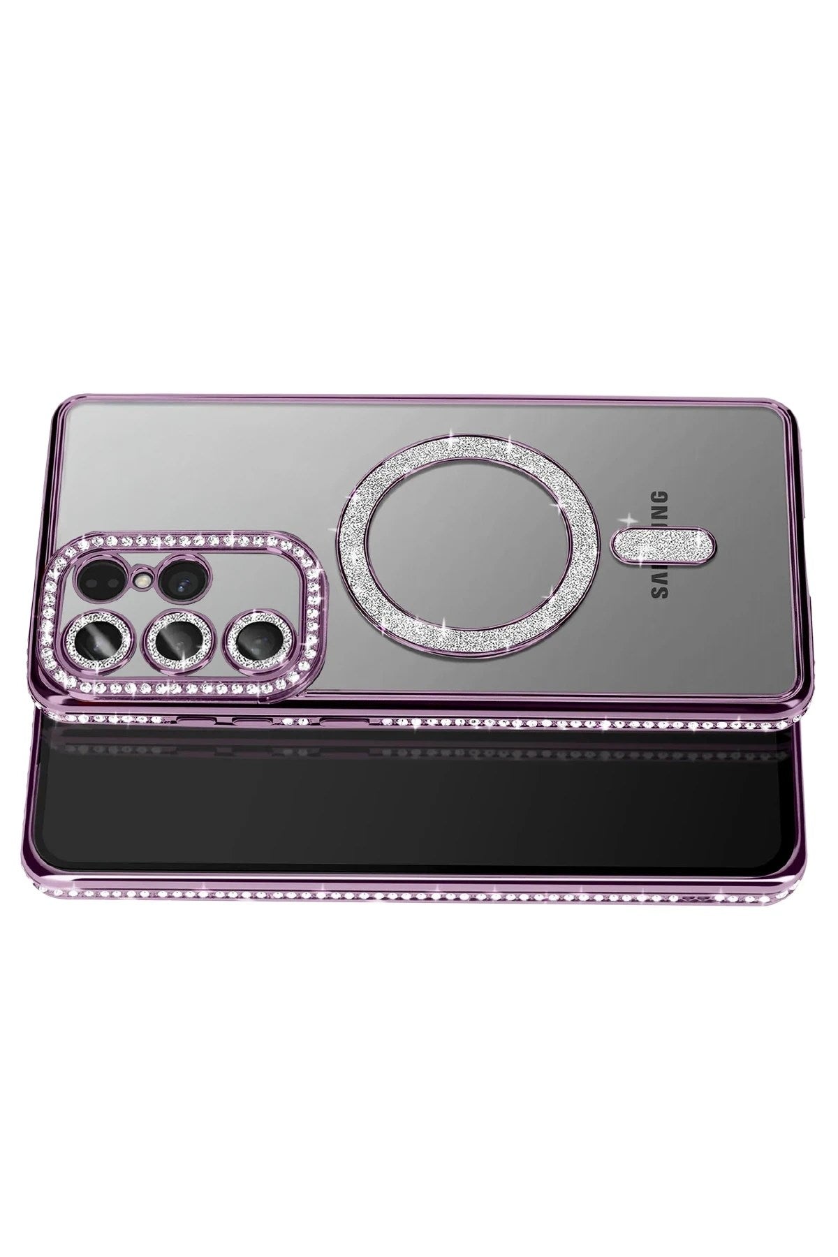Mey İthalat® Samsung Galaxy S26 Ultra Joke Simli Magneticsafe Kılıf - Derin Mor