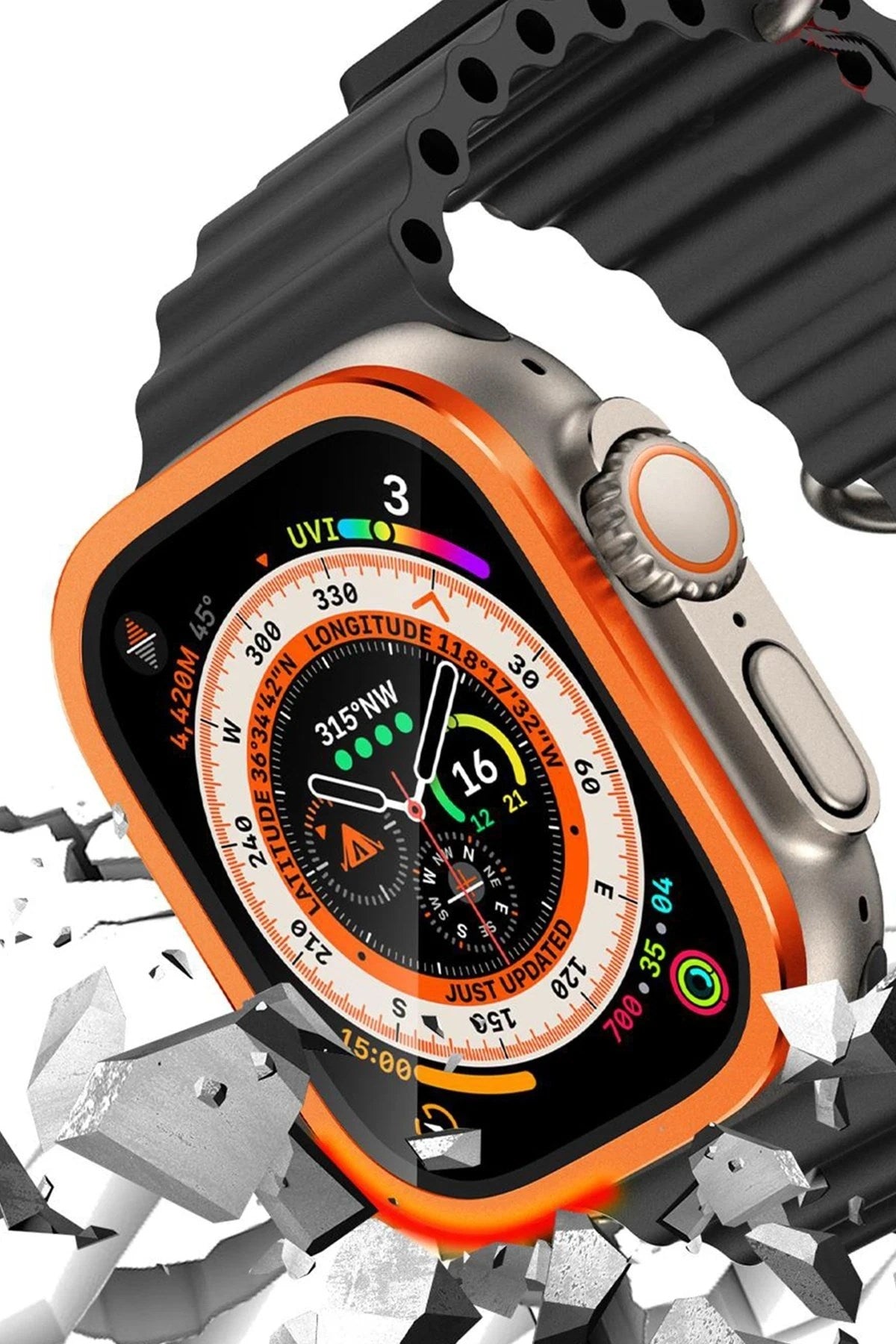 Mey İthalat® Watch Ultra 49mm Alüminyum Kasa Cam Ekran Koruyucu - Turuncu