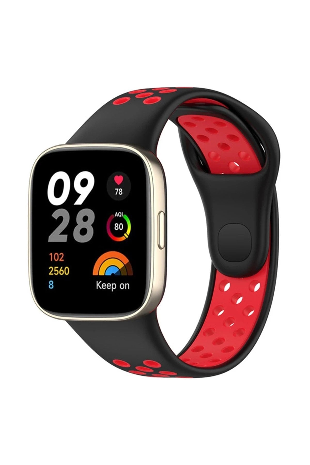 Mey İthalat® Redmi Watch 3 Spor Delikli Kordon - Siyah-Kırmızı