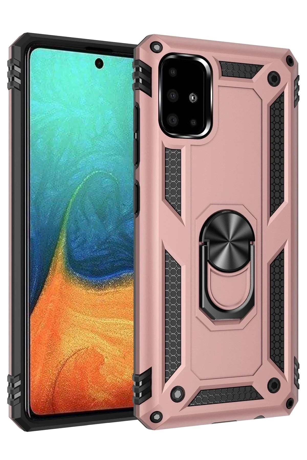 Mey İthalat® Samsung Galaxy A71 Kılıf Sofya Yüzüklü Silikon Kapak - Rose