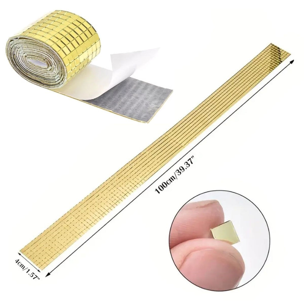 1 Metre Uzunluğunda Gold Renk Aynalı Mozaik Taşlı Dekor Bandı 4 cm x 1 mt
