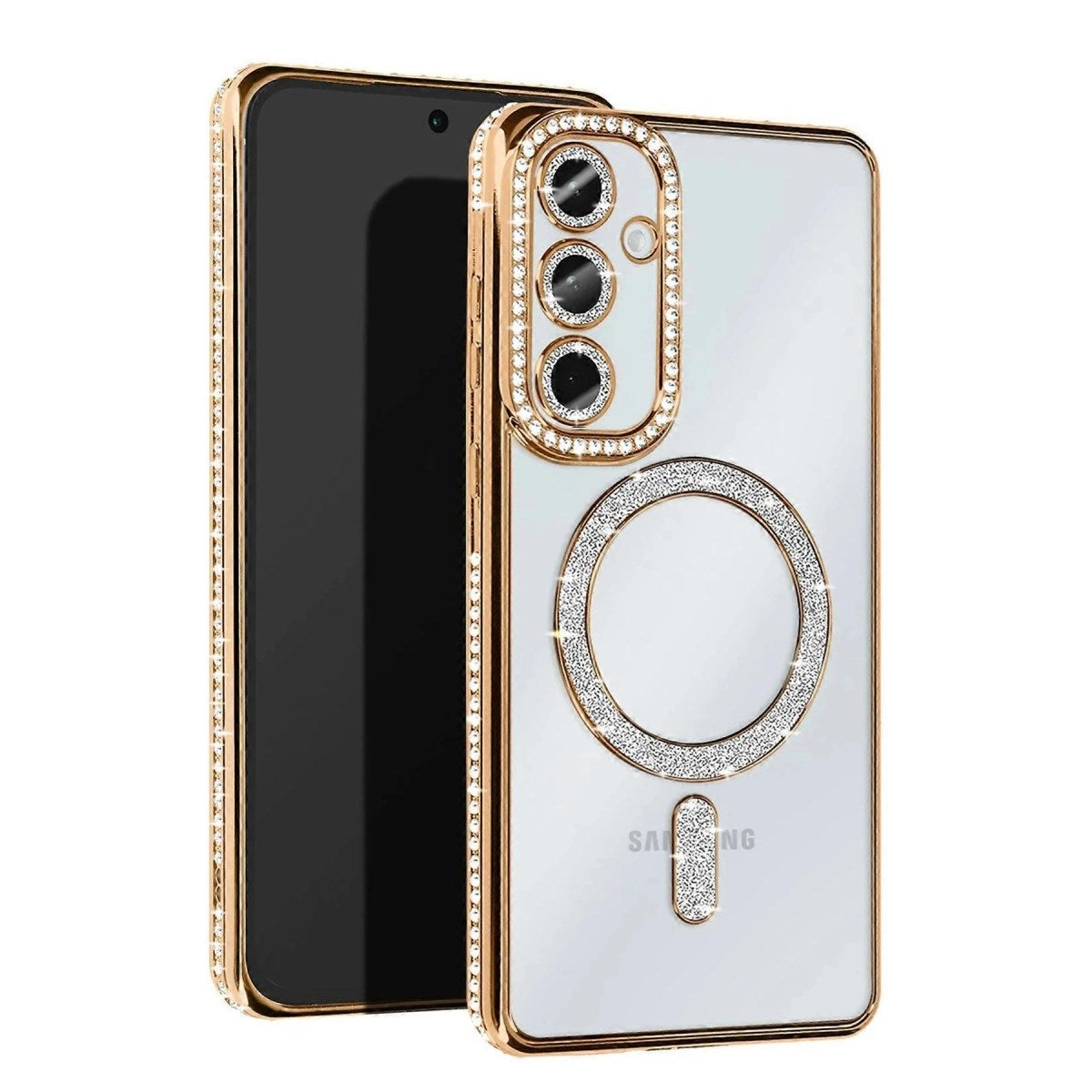 Mey İthalat® Samsung Galaxy S25 Edge Joke Simli Magneticsafe Kılıf - Gold