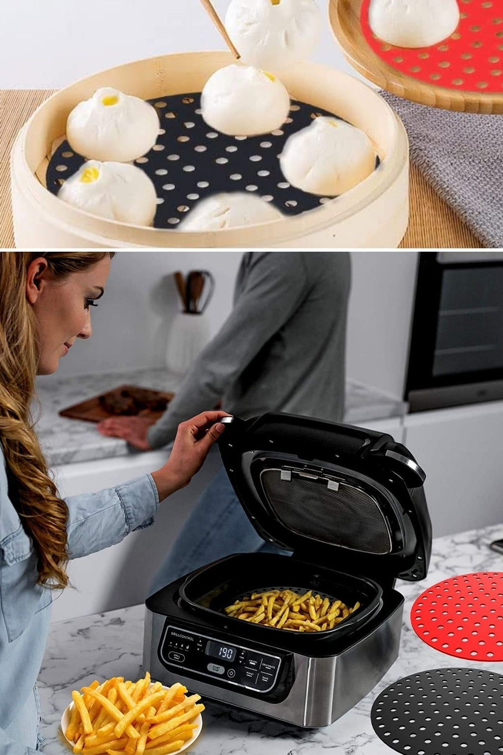 Siyah Isıya Dayanıklı Yıkanılabilir Silikon Fırın Ve Airfryer Yuvarlak Model Pişirme Matı 23 Cm