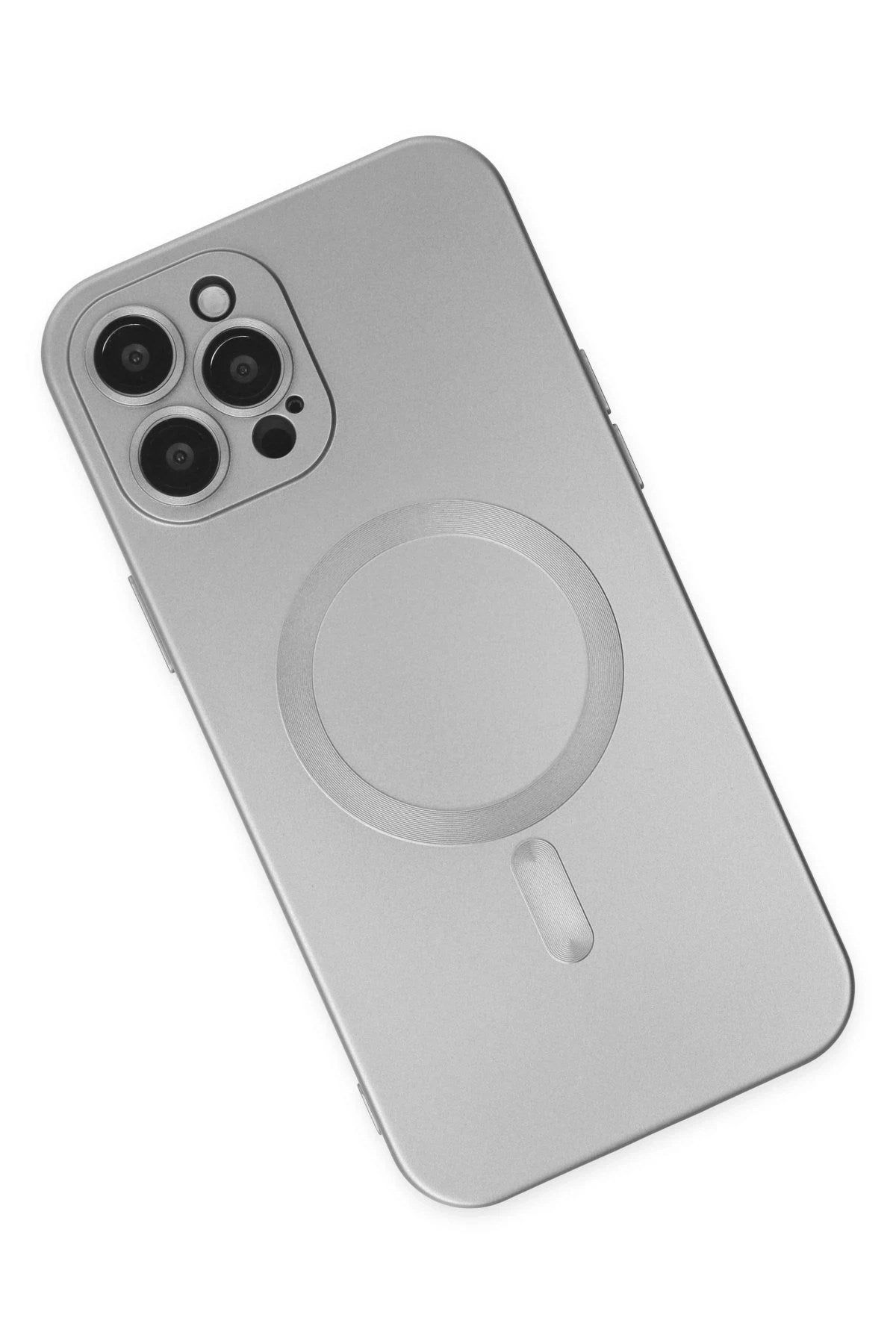 Mey İthalat® iPhone 12 Pro Max Kılıf Moshi Lens Magneticsafe Silikon - Gümüş
