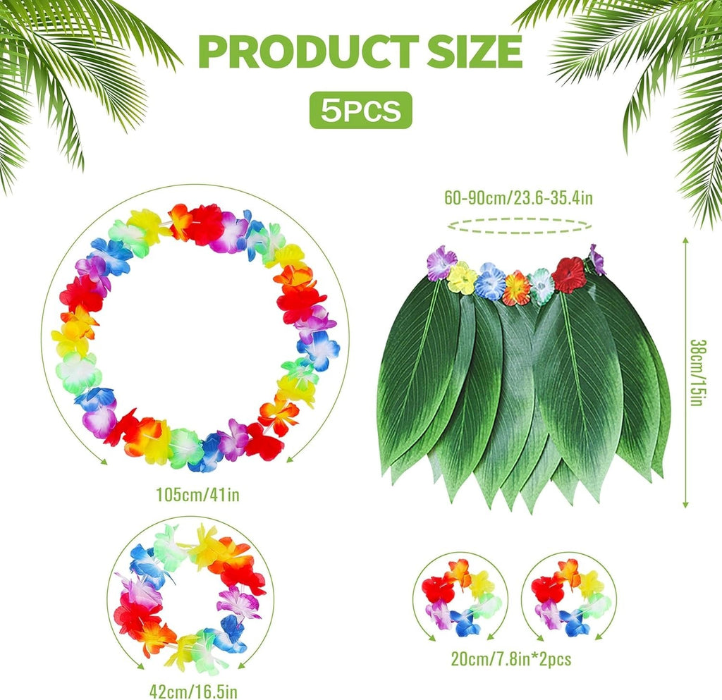 Mey İthalat® Çocuk Hawaii Kostüm Seti - Yaprak Etek &amp; Hawaii Set - 5 Parça