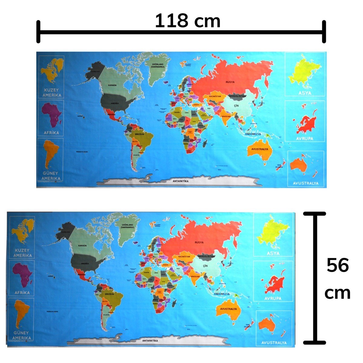 Renkli Atlas Dünya Haritası Manyetik Yapıştırıcı Gerektirmeyen Duvar Stickerı 118 CM * 56 CM