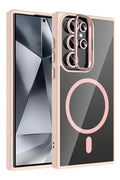 Mey İthalat® Samsung Galaxy S24 Ultra Remim Lensli Magsafe Standlı Kapak - Pembe
