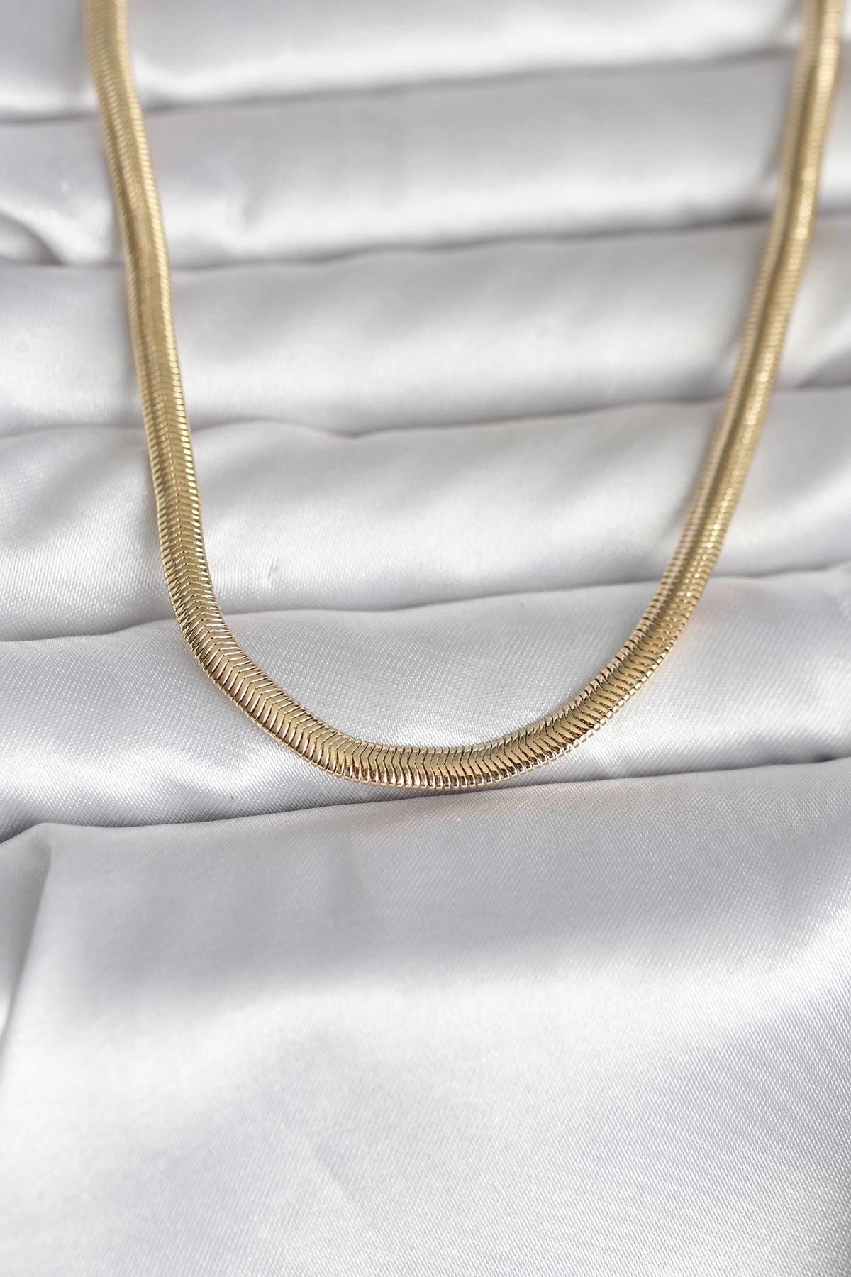 Mey İthalat® CM 14K Gold Renk Yassı Yılan Zincir Model 45 cm Kadın Kolye