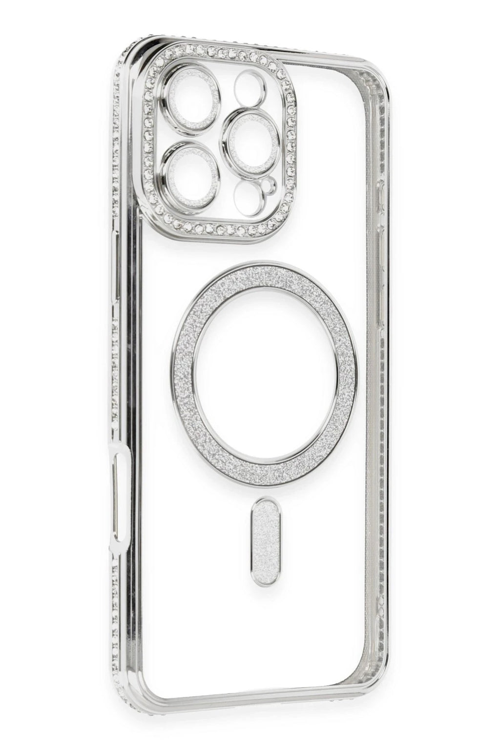 Mey İthalat® iPhone 16 Pro Kılıf Joke Simli Magneticsafe Kılıf - Gümüş