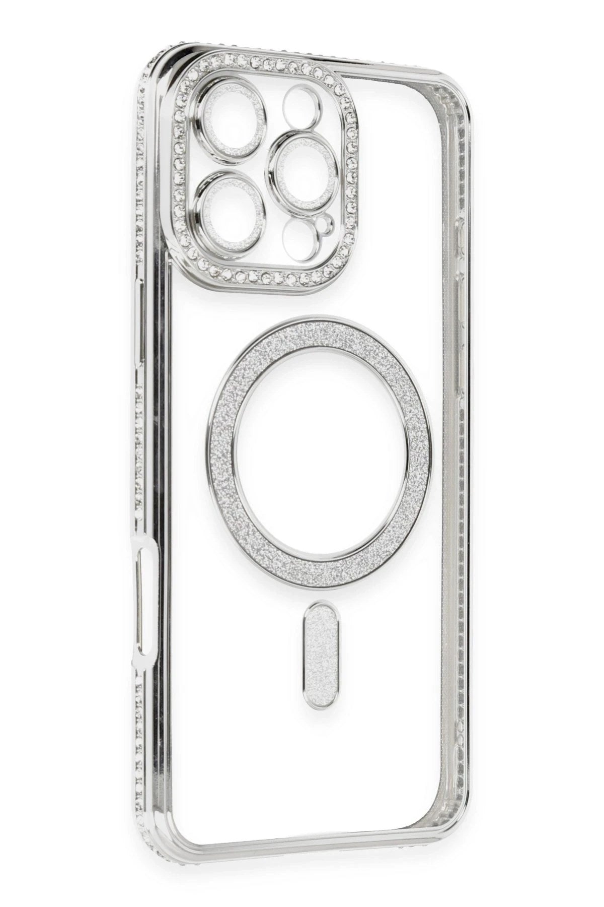 Mey İthalat® iPhone 16 Pro Kılıf Joke Simli Magneticsafe Kılıf - Gümüş