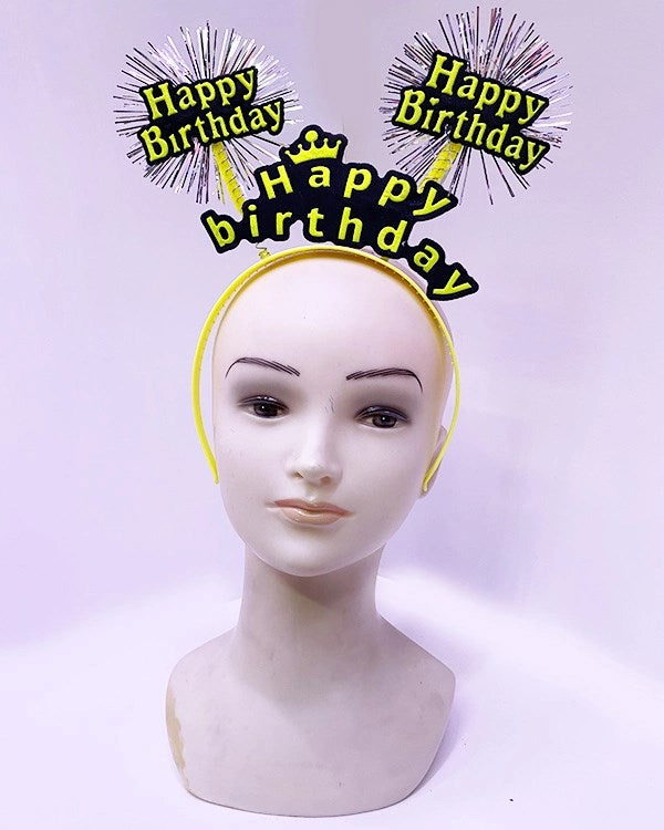 Mey İthalat® Happy Birthday Püsküllü Neon Sarı Renk Doğum Günü Tacı 22x19 cm