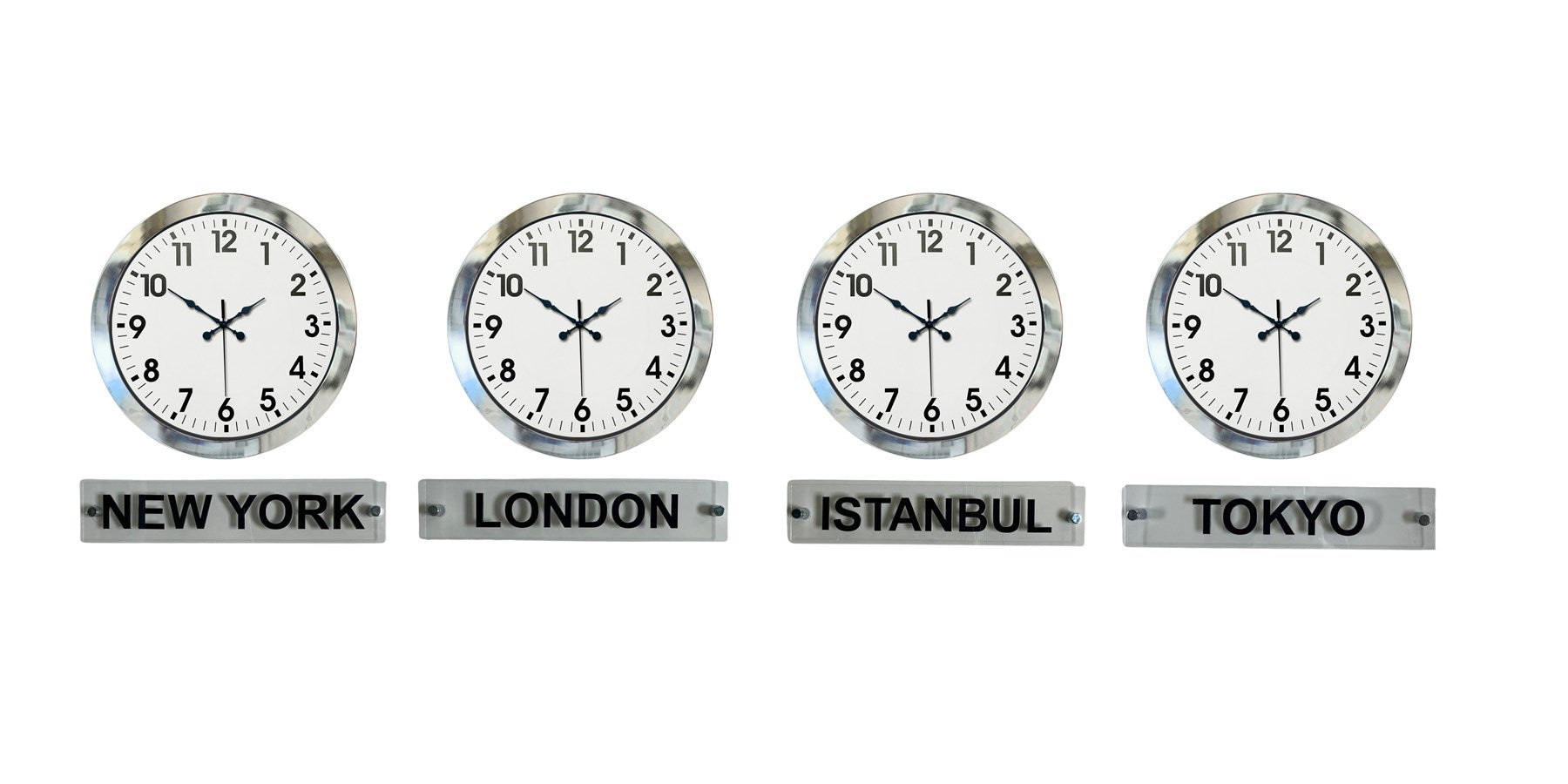 SilverLine 4’lü 36 Cm Krom Metal Tabelalı Dünya Saat Seti