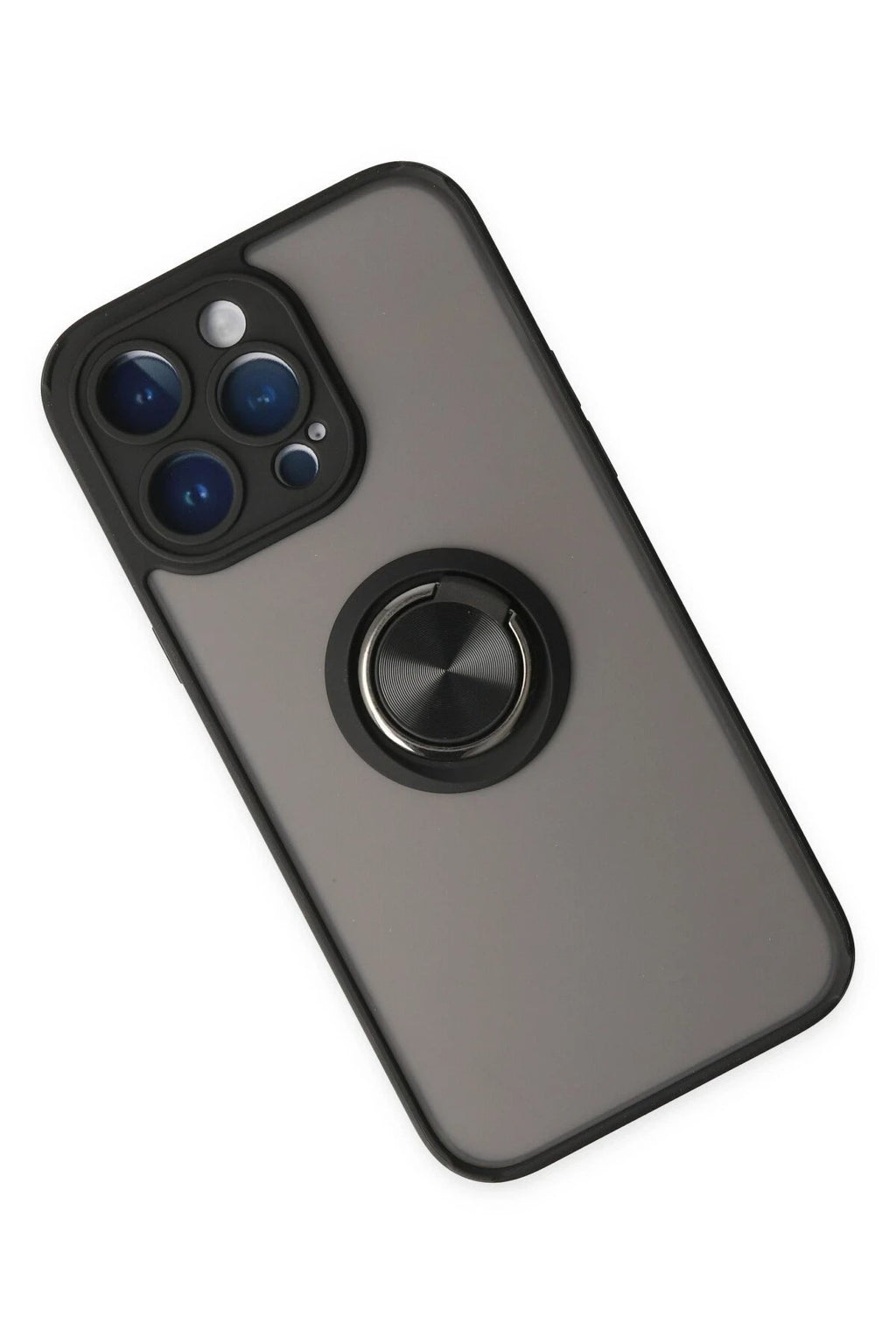 Mey İthalat® iPhone 14 Pro Kılıf Montreal Yüzüklü Silikon Kapak - Siyah