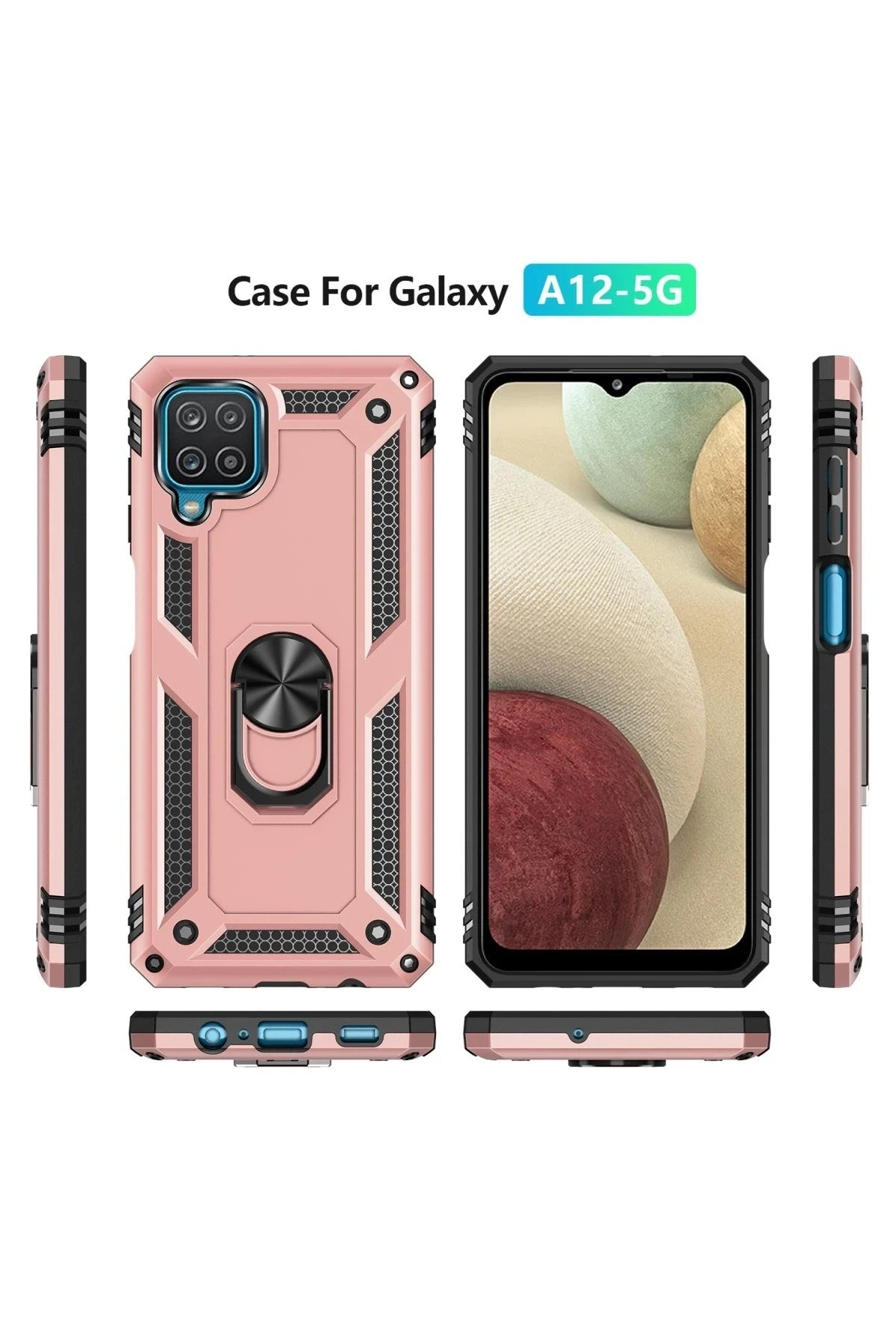 Mey İthalat® Samsung Galaxy A22 Kılıf Sofya Yüzüklü Silikon Kapak - Rose