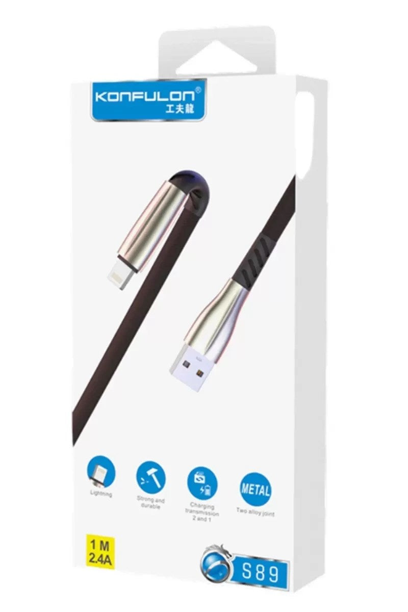 Mey İthalat® S89 Metal Uçlu Lightning Kablo iphone Uyumlu 1M 2.4A - Siyah