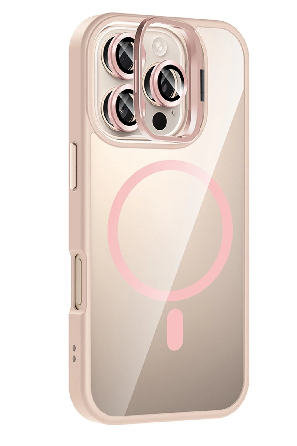 Mey İthalat® iPhone 16 Pro Remim Lensli Magsafe Standlı Kapak - Pembe