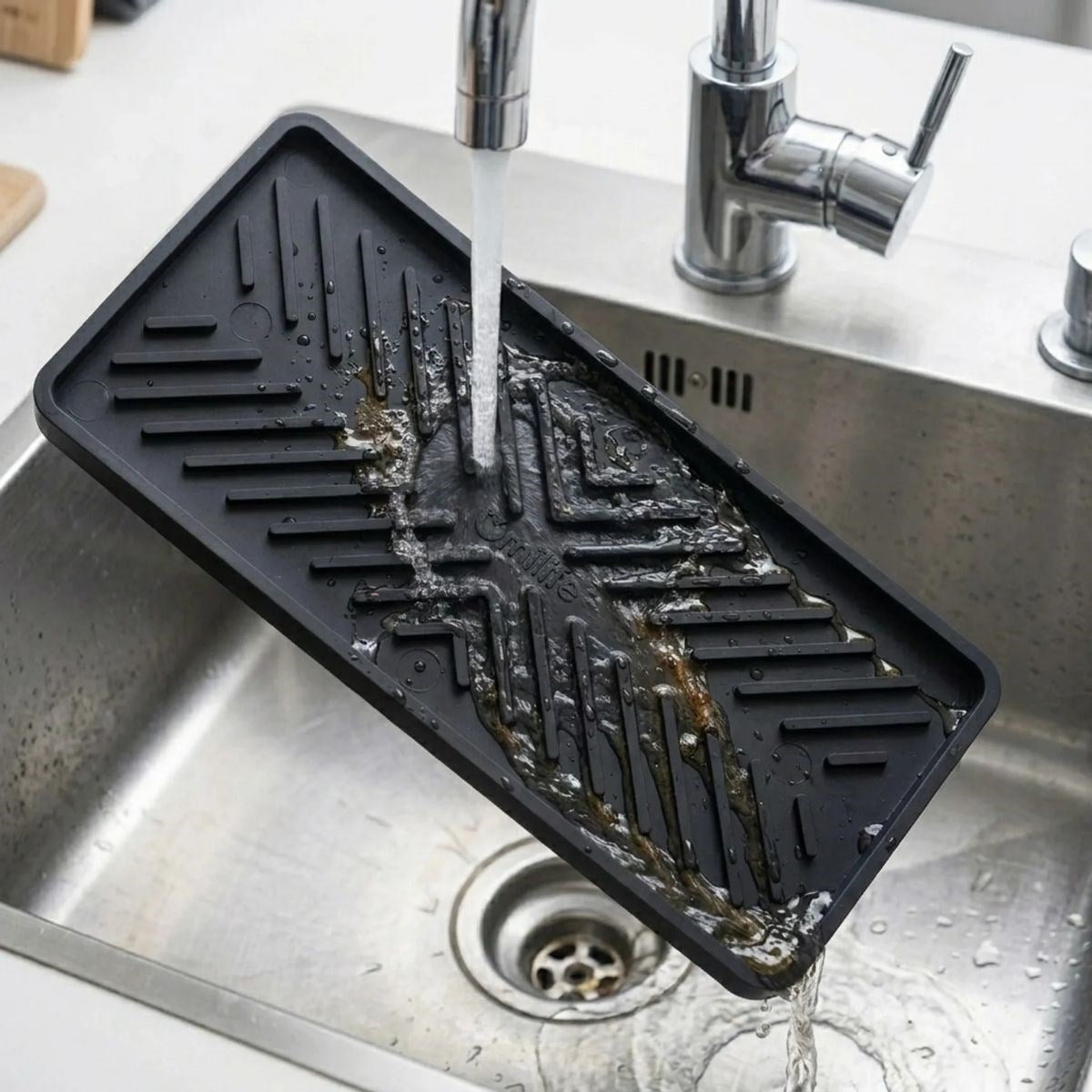 Siyah Silikon Yağdanlık Altlığı – Kaydırmaz Mutfak Organizer 23x10 cm