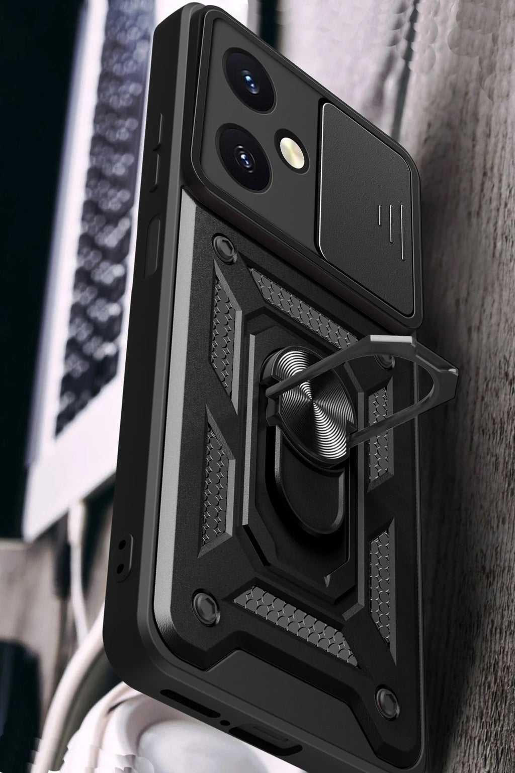 Mey İthalat® Vivo Y27 Kılıf Pars Lens Yüzüklü Silikon - Kırmızı