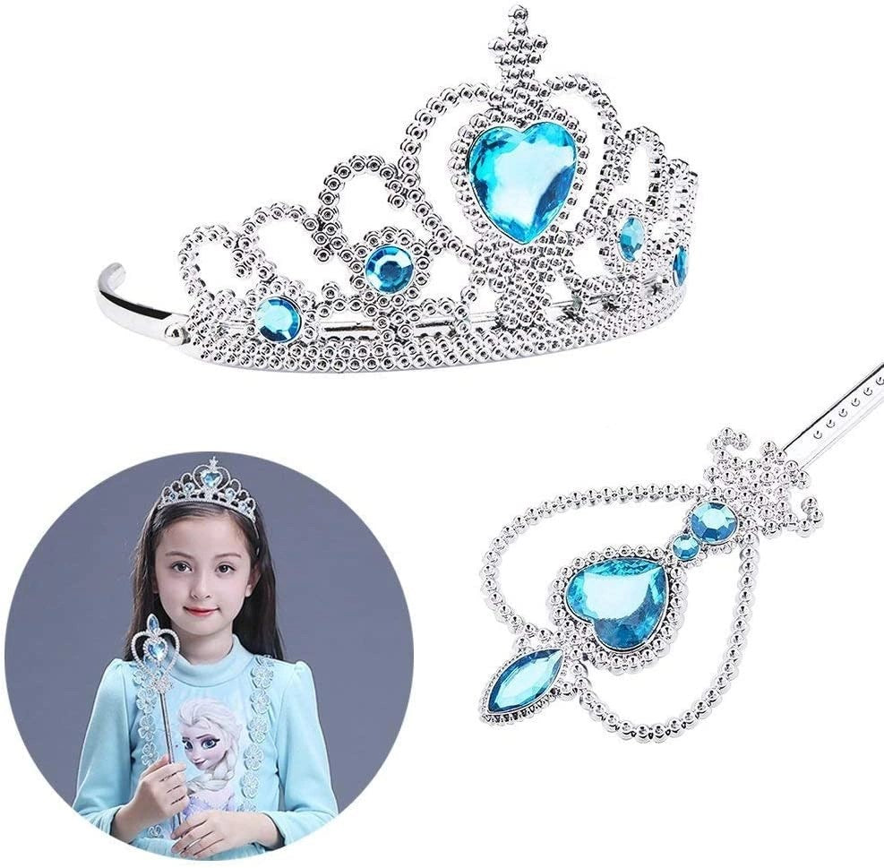 Mey İthalat® Karlar Ülkesi Elsa Mavi Kalpli Taç ve Mavi Asa Seti Çocuk Boy