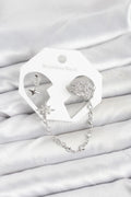 Mey İthalat® Kutup Yıldızı Model Pirinç Gümüş Renk Zincir Bağlantılı Ear Cuff Küpe Seti