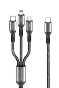 Mey İthalat® DC62 3in1 Type-C to 60W Type-C / 12W Lightning / 15W Micro 1.2M Hızlı Şarj Kablo - Siyah