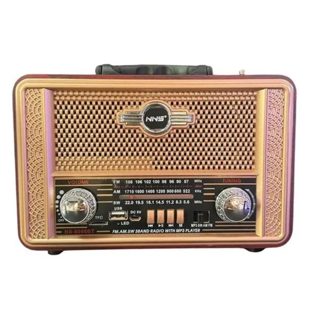Retro, Nostaljik, Ahşap Tasarım Bluetooth Hoparlörlü, Şarjlı, Taşınabilir Otantik Tasarımlı FM/AM Destekli Radyo NS8098
