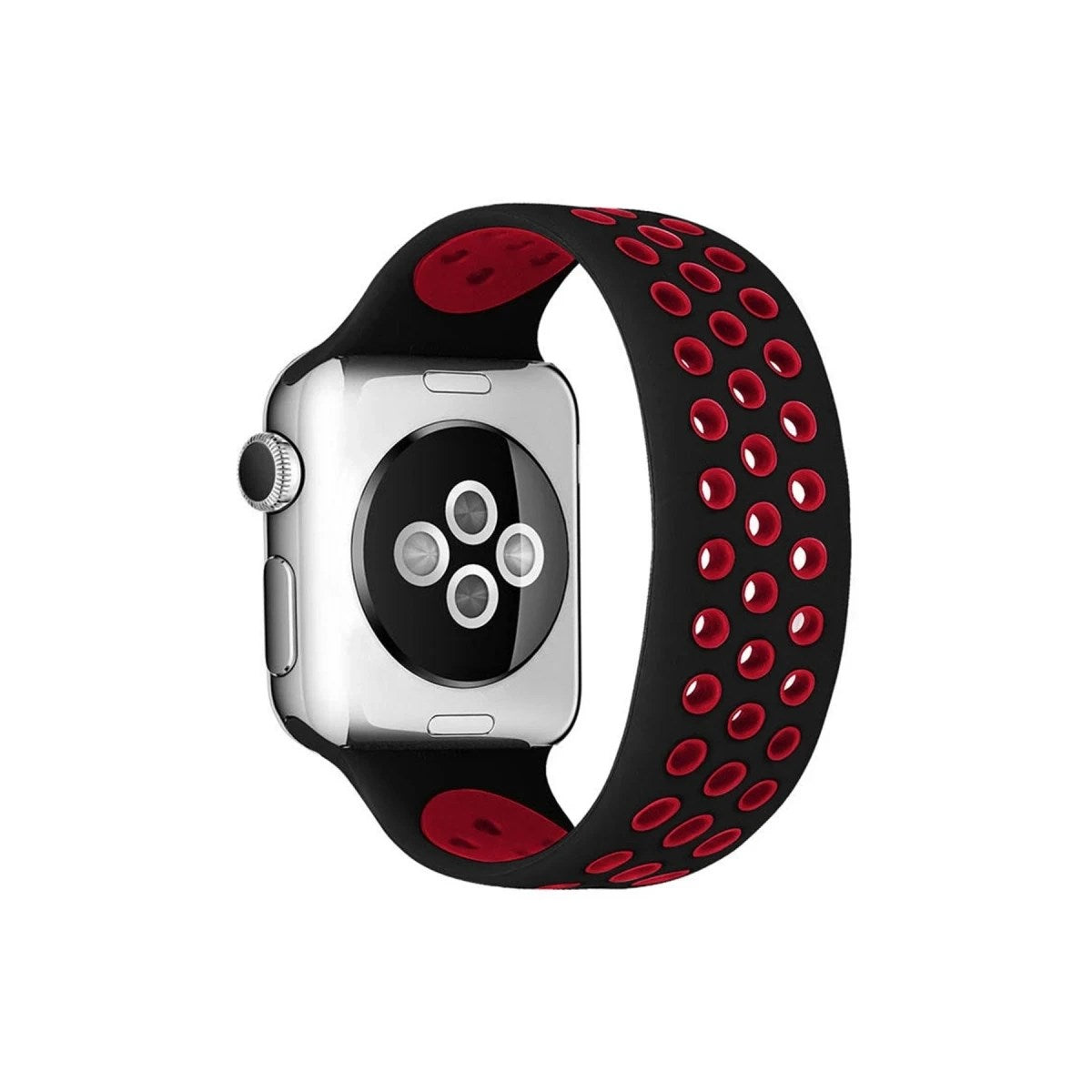 Mey İthalat® Watch 42mm Ayarlı Delikli Silikon Kordon - Siyah-Kırmızı