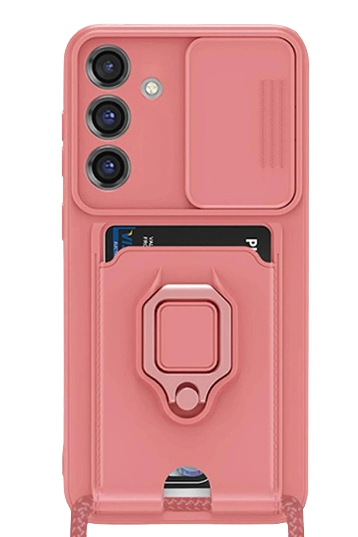 Mey İthalat® Samsung Galaxy S25 Plus Kılıf Zuma Kartvizitli Yüzüklü Silikon - Pembe