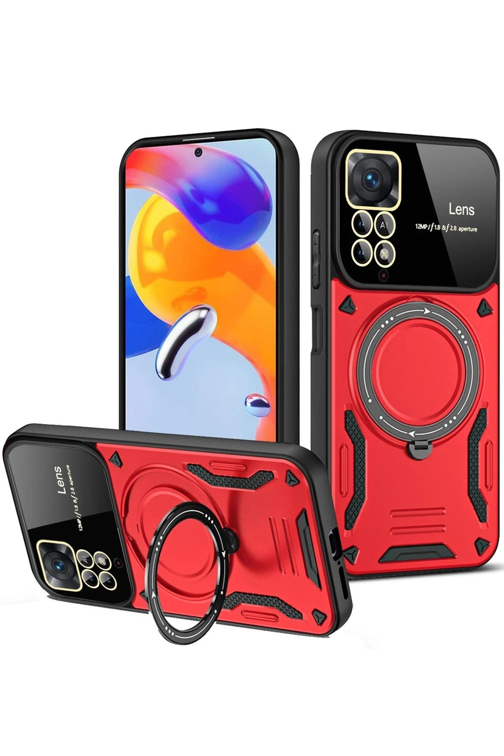 Mey İthalat® Redmi Note 12 Pro 4G Kılıf Joy Lens Standlı Kapak - Kırmızı