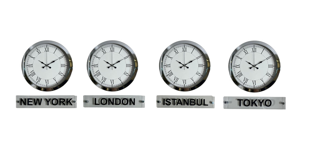 Krom Series 36 Cm Metal Tabelalı Dünya Saatleri Seti