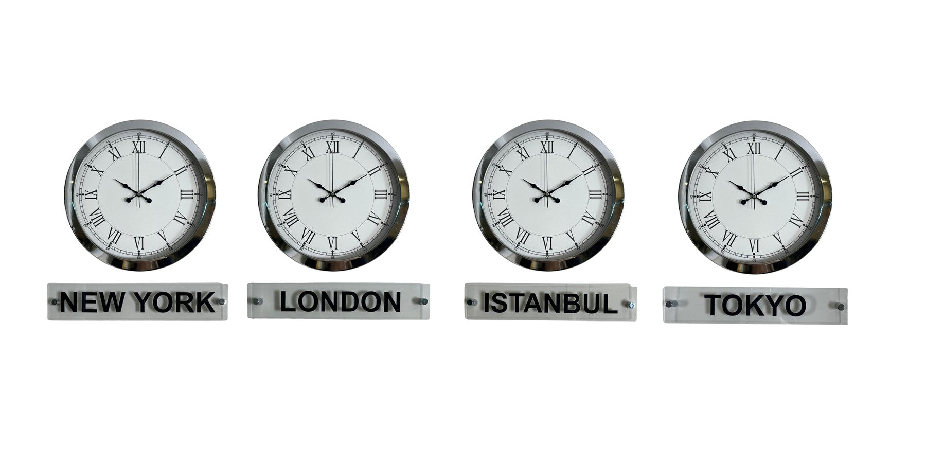 Krom Series 36 Cm Metal Tabelalı Dünya Saatleri Seti