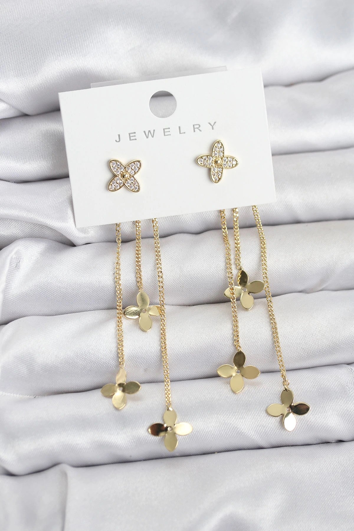 Mey İthalat® Lotus Model Gold Renk Pirinç Sallantılı Kadın Küpe