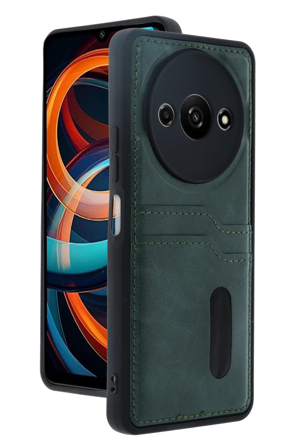 Mey İthalat® Redmi A3 4G Kılıf Sara Kartvizitli Deri Kılıf - Koyu Yeşil