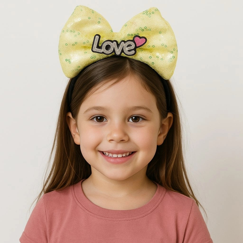 Mey İthalat® LED Işıklı Love Yazılı Sarı Fiyonk Taç – Kız Çocuk Parti Tacı