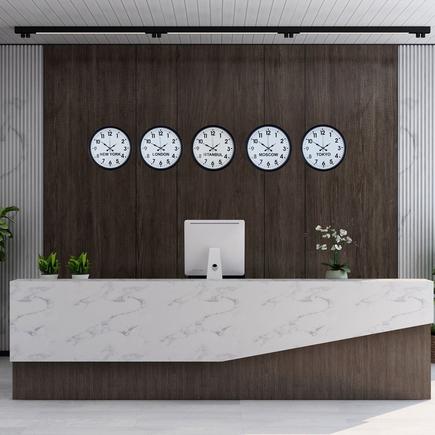 Standart Dünya Saatleri 5’li Siyah Set 36 cm