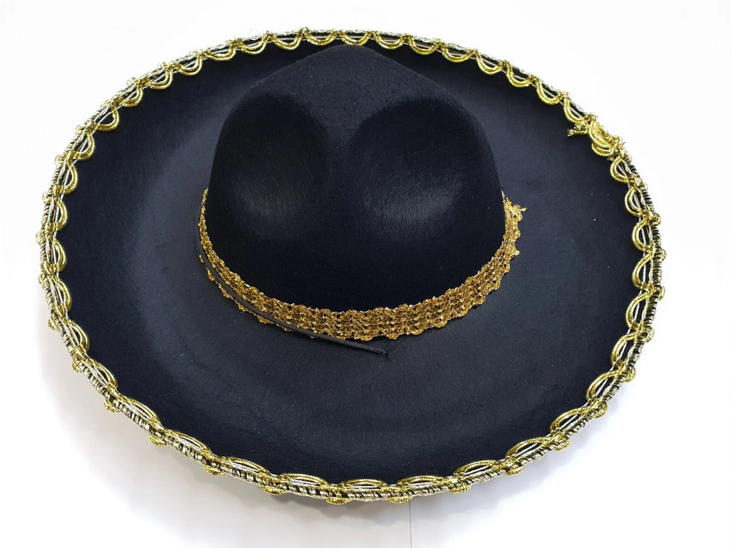 Mey İthalat® Altın Renk Şeritli Meksika Mariachi Latin Şapkası 55 cm Çocuk