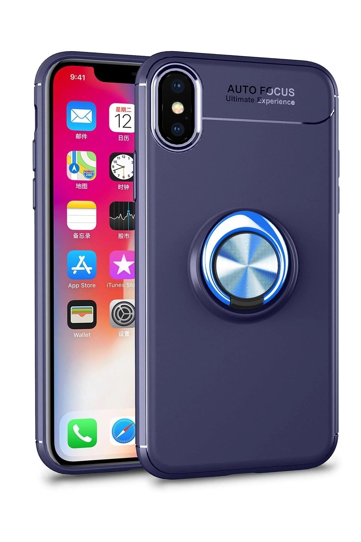 Mey İthalat® iPhone XS Max Kılıf Range Yüzüklü Silikon - Mavi