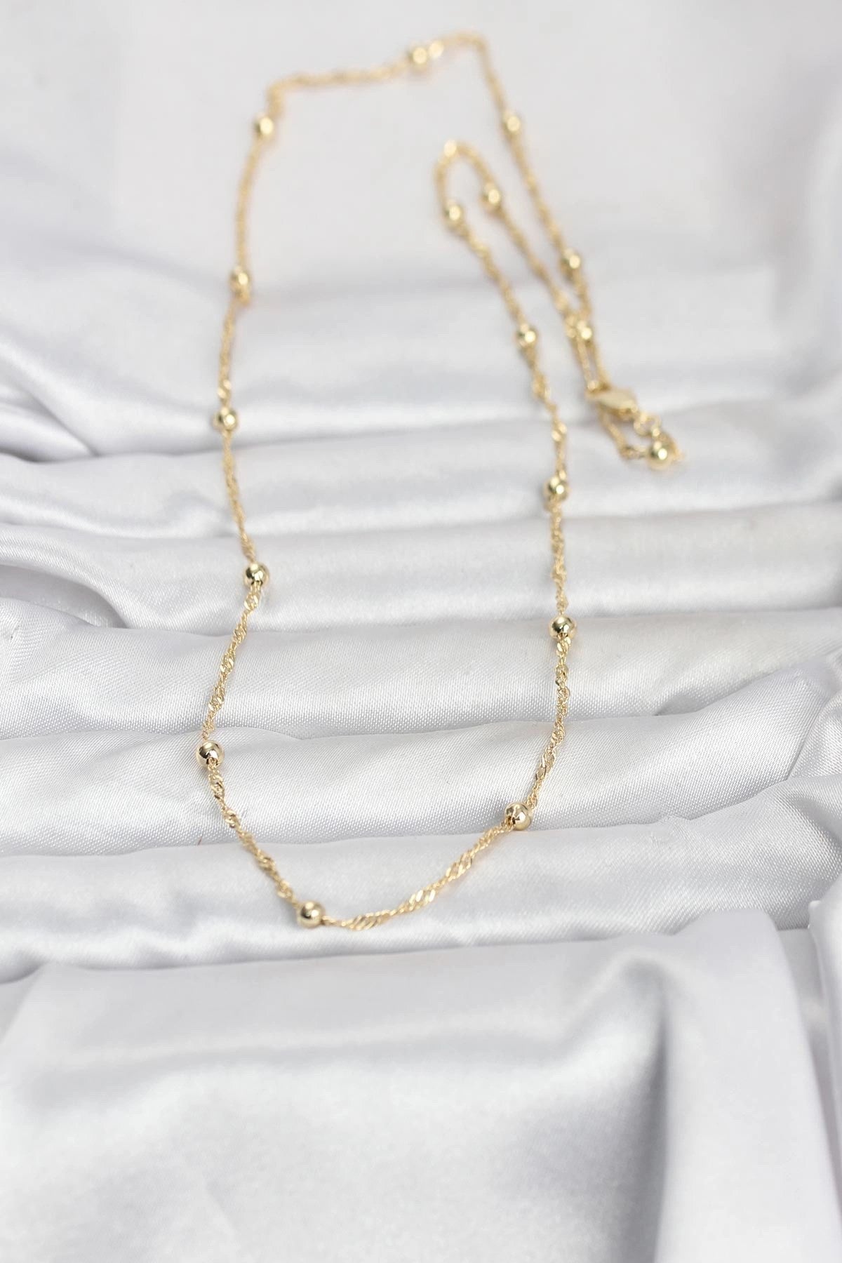 Mey İthalat® CM 14K Gold Renk Burgu ve Top Zincirli Model 60 cm Kadın Kolye